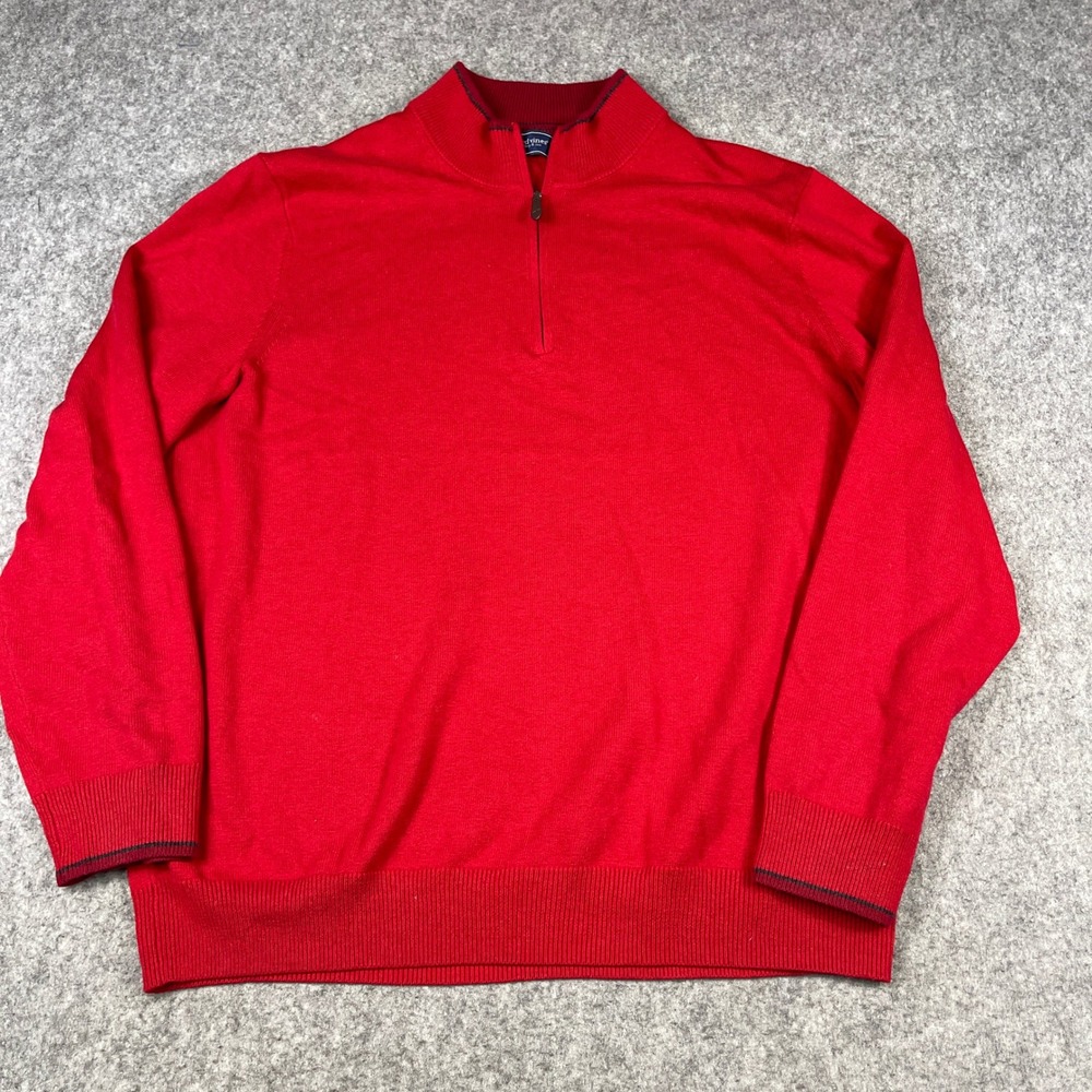 Vineyard Vines Mens Boaathouse Tipped 1/4 Zip Pullover Sweater XL Red Wool Blend